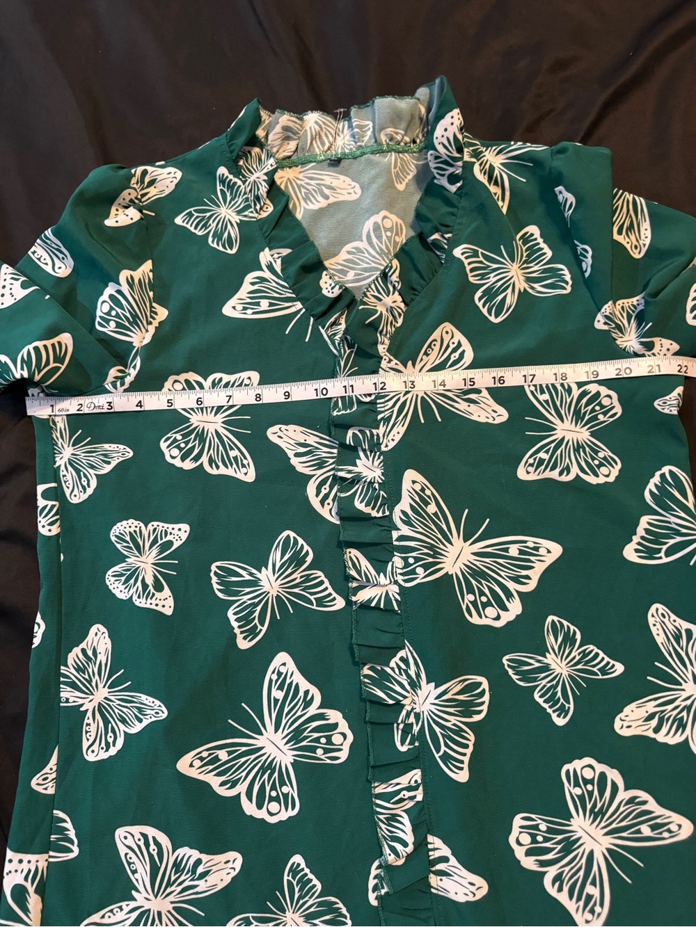 Green Butterfly Print Ruffle Blouse - Picture 3 of 5